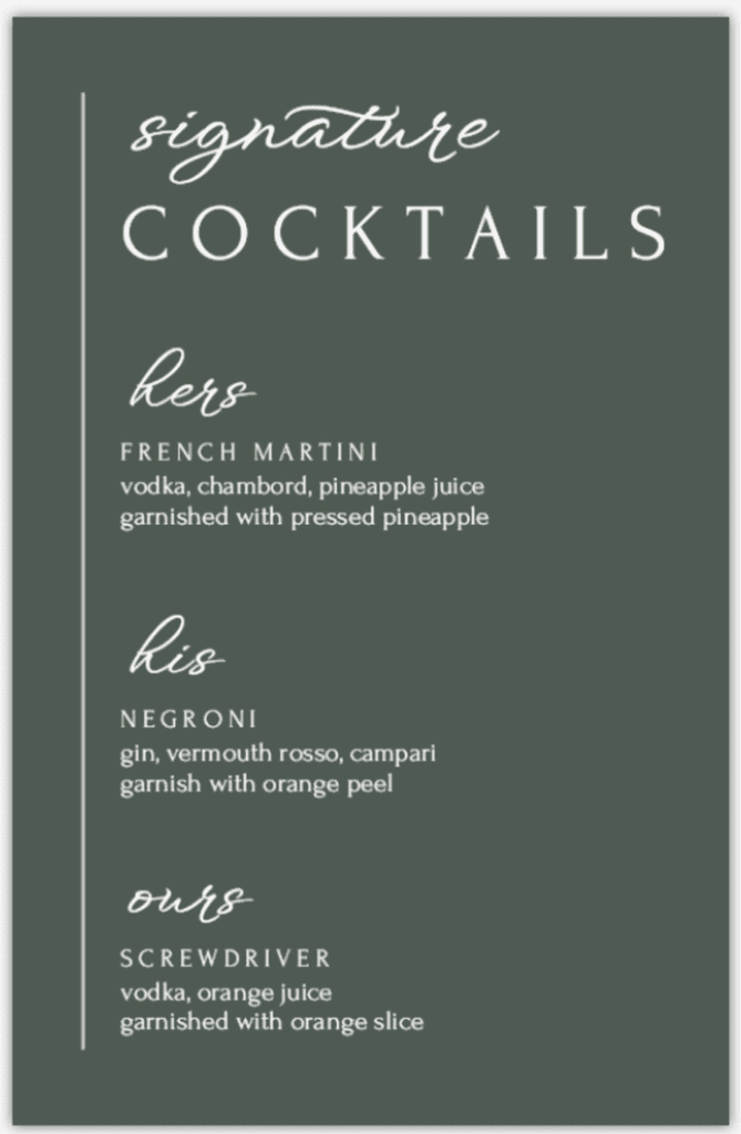 The Best Wedding Signage 2025 - signature cocktails